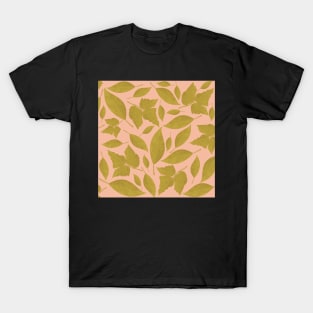 Pink and Mustard Leaves Pattern T-Shirt